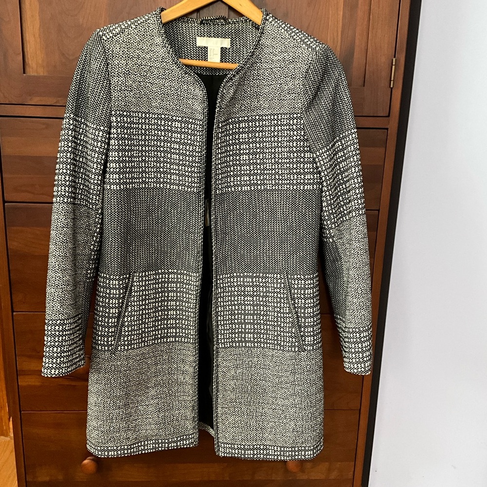 H&M Women's Open Jacket Blazer Long Sleeve Black White Houndstooth Pattern Sz 8
